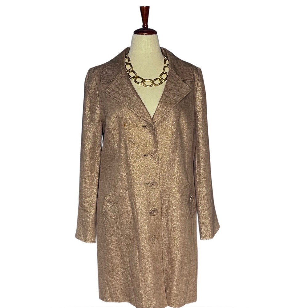 HALOGEN Womens Trench Style Linen Metallic L Bronze Single Breasted Coat Size XL